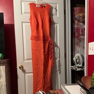 Chic Orange Sleeveless Dress with Tassel